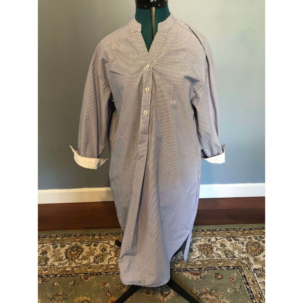 Mer Sea Coastal Blue Pinstripe Essential Shirt Dress, size S